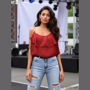 Olive Olivia Red Ruffled Blouse